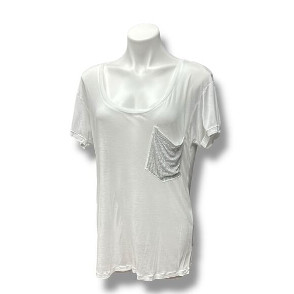 Y2K Express T Shirts 2 Sheer Embellished Pockets Black White Studded Sequins M - Picture 11 of 16